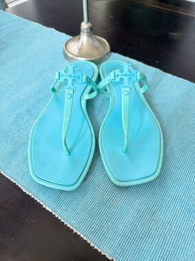 Tory Burch Turquoise Jelly T-Strap Sandals 8